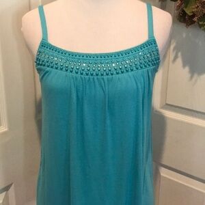 Turquoise beaded adjustable strap tank top